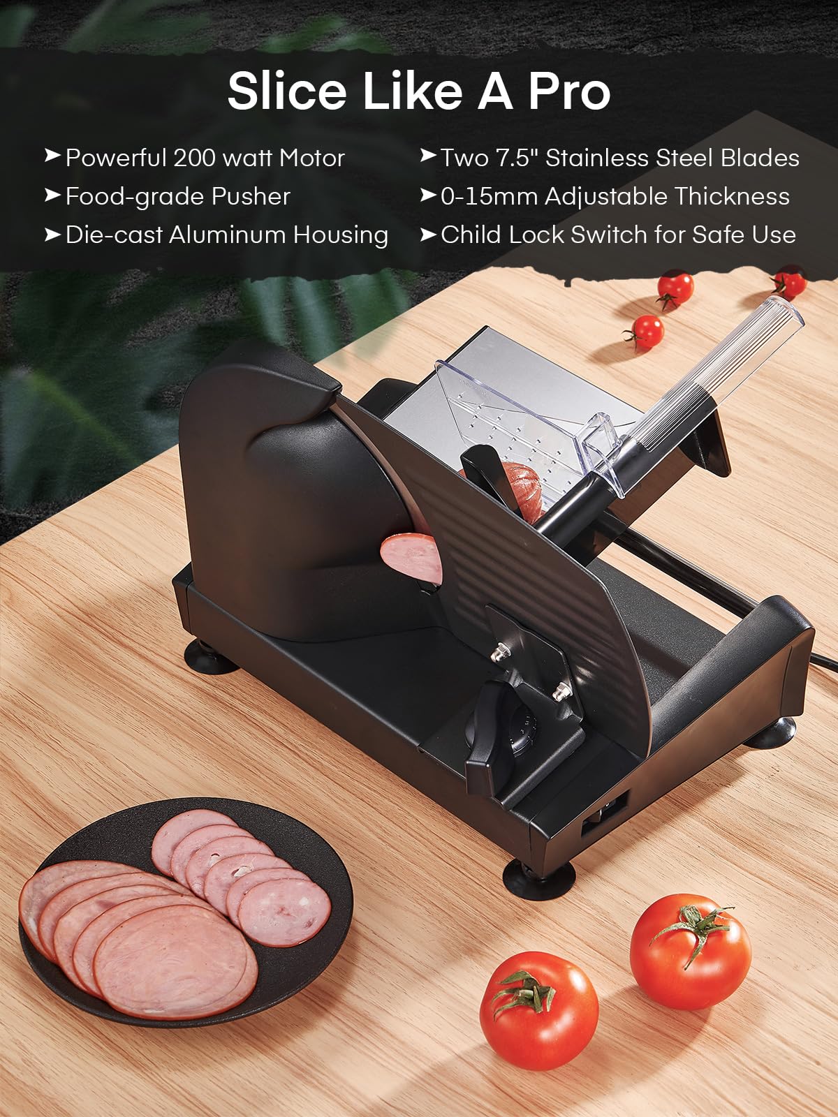 Amazon | FOHERE 200W 家庭用肉スライサー 電動フードスライサー